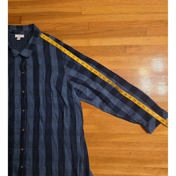 J. Jill Plus 2X Raw Hem 90s Y2K Button Up Plaid Soft Relaxed Shoulder Side Slits - Picture 8 of 11